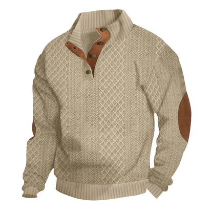 Herren Sweatshirt Strickmuster Leder Details Modern