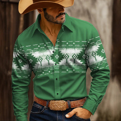 Herren Westernhemd Azteken Muster Stilvoll Größe