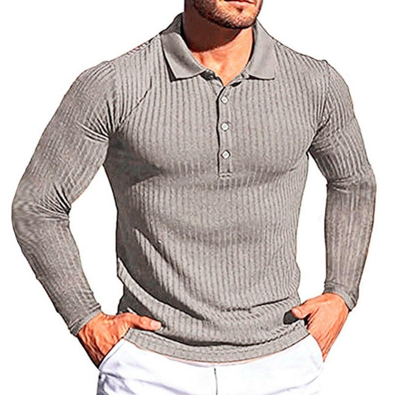 Herren Poloshirt Langarm Strukturiert Elegantes Design