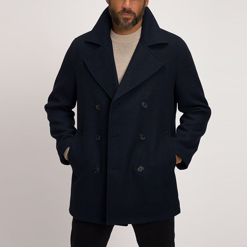 Herren Wollmantel Eleganter Wintermantel Doppelknopf