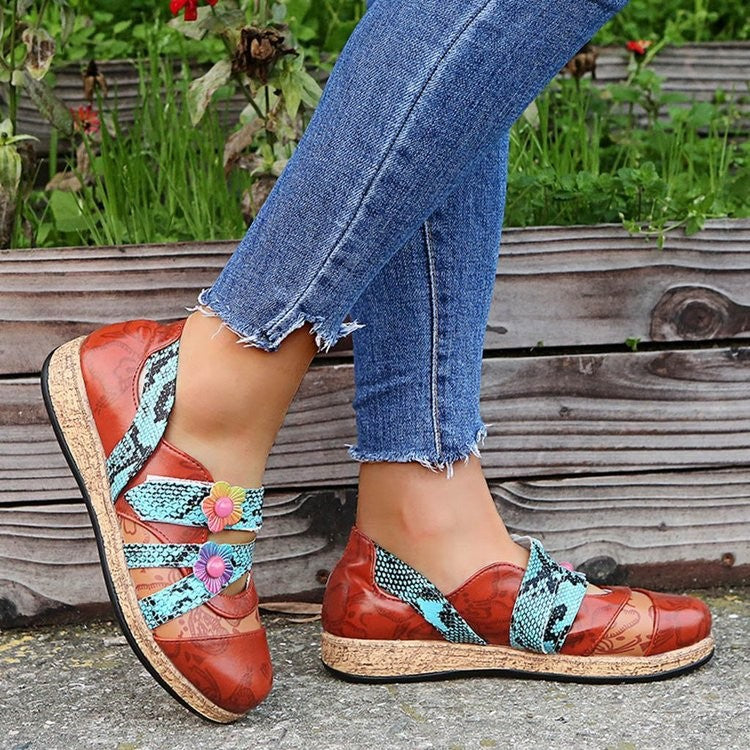 Damen Pantoletten Komfort Weich Bunt Blumen Design