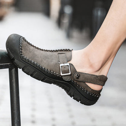 Herren Clogs Leder Bequem Rutschfest Komfort Schuhe