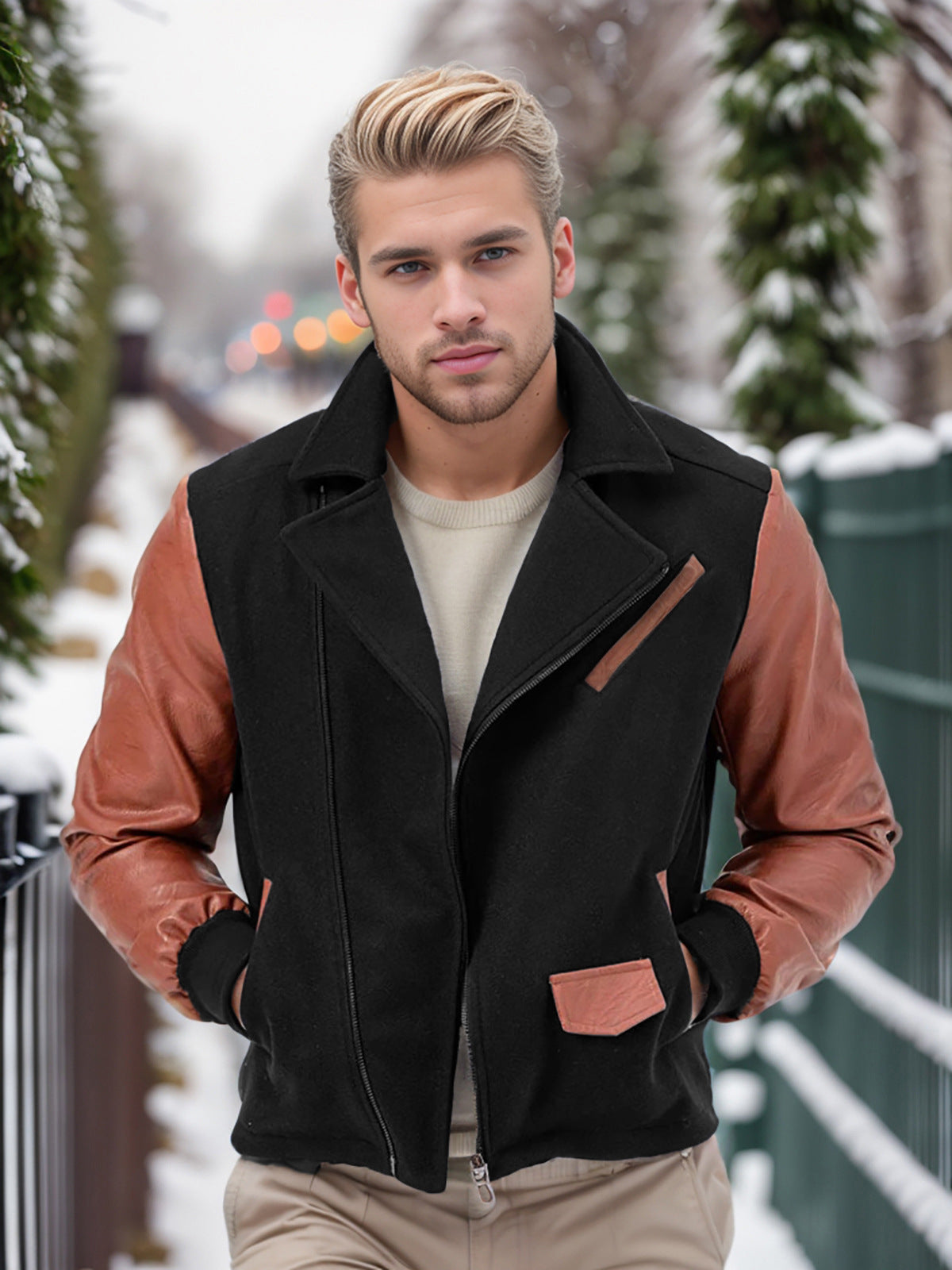 Herren Übergangsjacke Modern mit Kontrastärmeln und Taschen