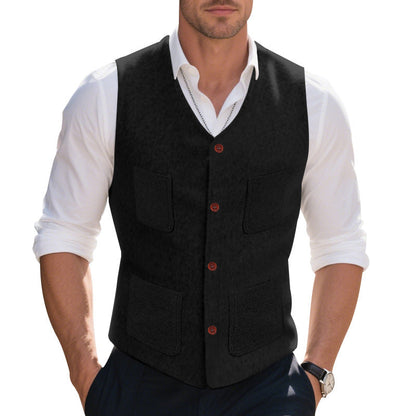 Herren Wollweste Stilvolle Knopfleiste mit Taschen