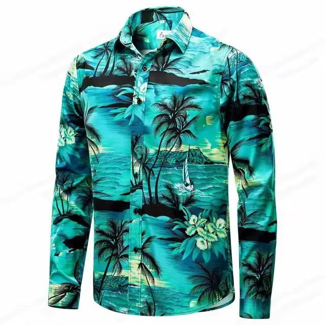 Herren Hemd Langarm Palmenmuster Trendy Sommer - BerlinGlamour