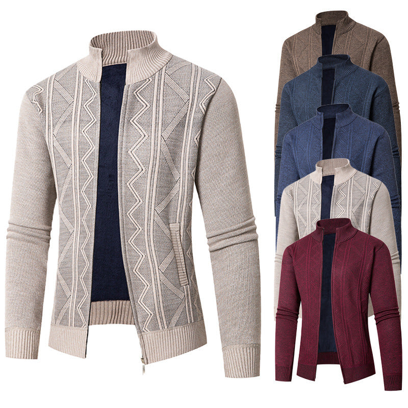 Herren Strickjacke Strukturiert Zopfmuster Hochkragen Modern - BerlinGlamour