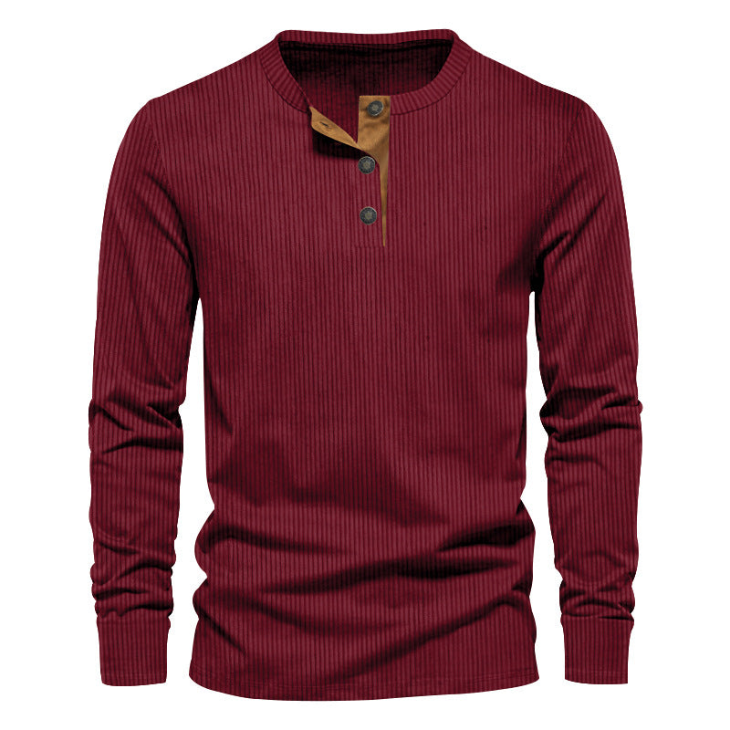 Herren Langarmshirt Strukturiert mit Knöpfen Modern