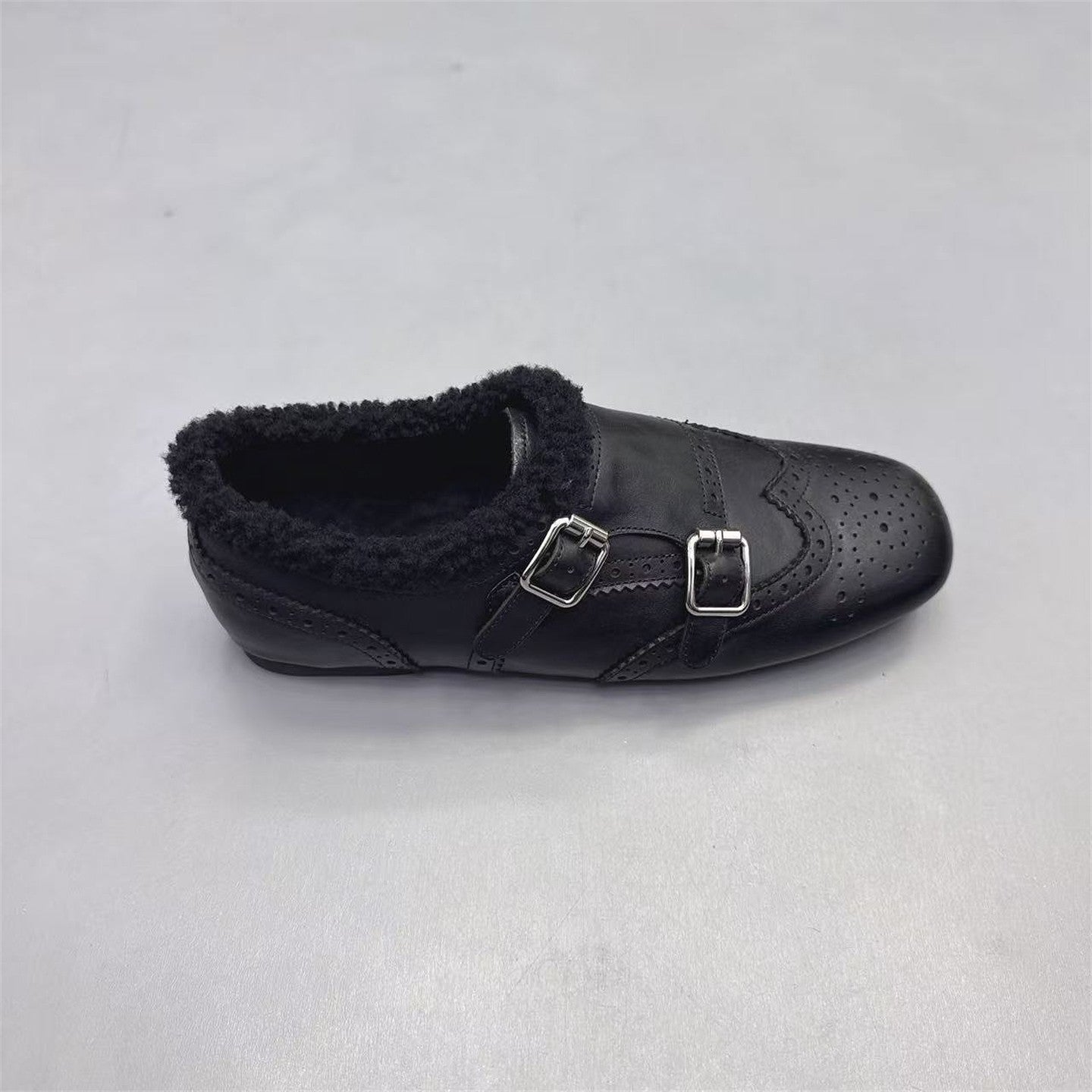 Damen Mokassins Leder Bequem Schnallen Schwarz