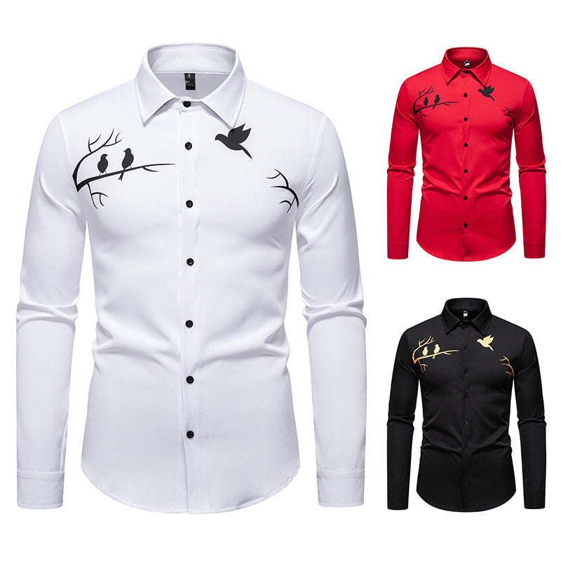 Herren Langarmhemd Vogel Motiv Berlin Style