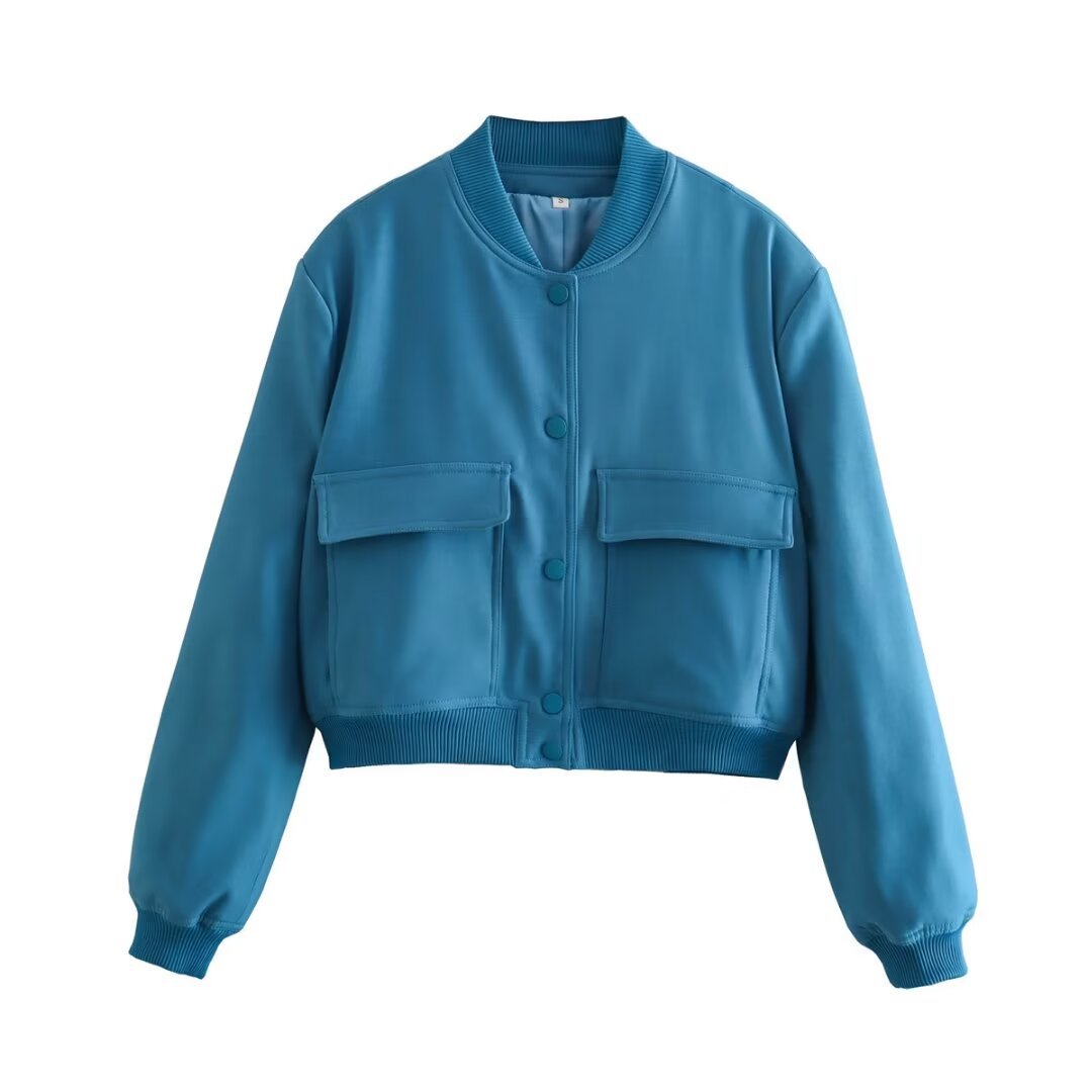Damen Kurzjacke Modern mit Taschen und Cropped Schnitt