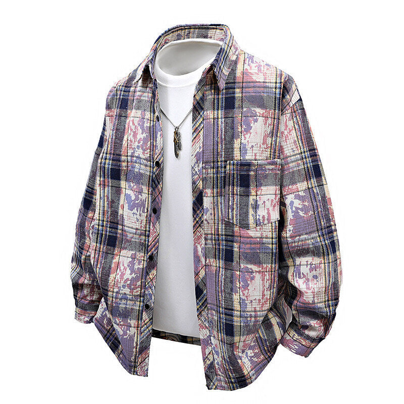 Herren Oversized Hemd Karo Modern mit Brusttasche