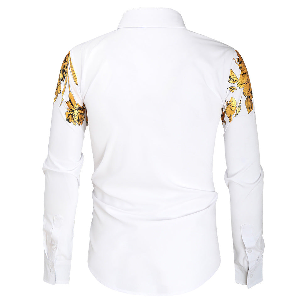 Herren Langarmhemd Blumenmuster Eleganter Kragen Modern