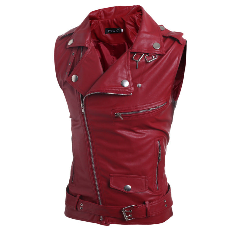 Lederjacke Herren Biker Weste Asymmetrisch Reißverschluss