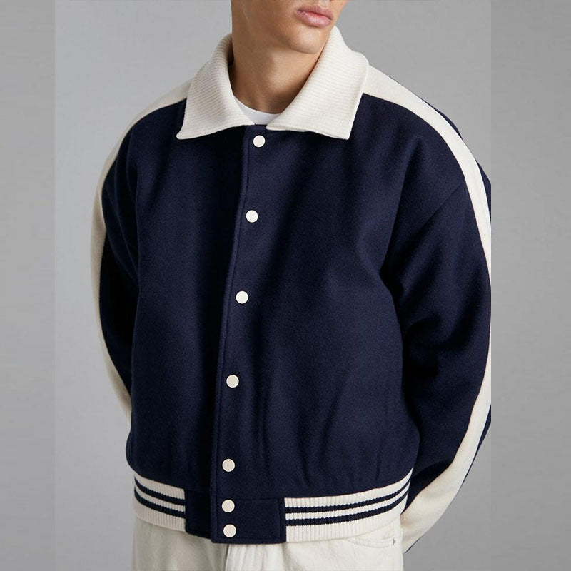 Herren Lederjacke Lässig Modern Mit Kontrast Ärmeln