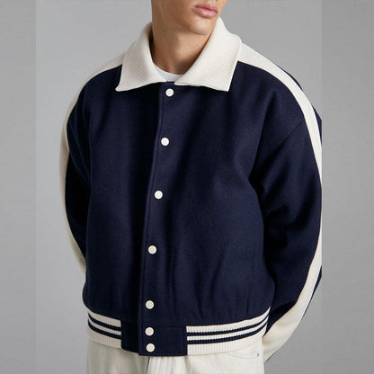 Herren Lederjacke Lässig Modern Mit Kontrast Ärmeln