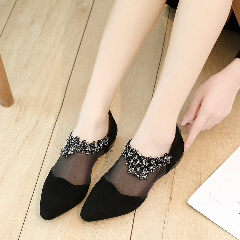 Damen Ballerinas mit Blüten Muster und atmungsaktiver Sohle