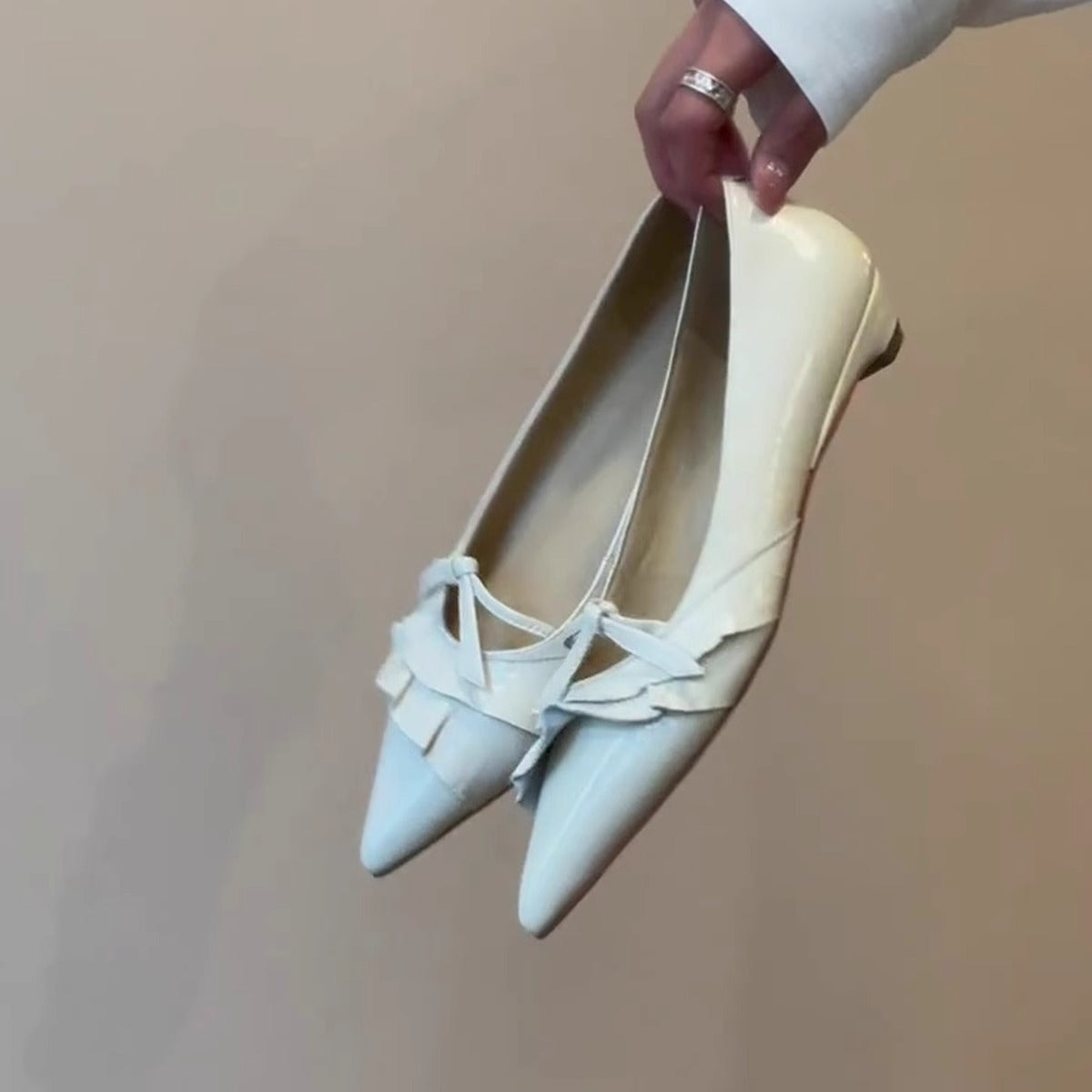 Damen Ballerinas Spitze Lack Schuhe Mit Rüschendetail Elegant
