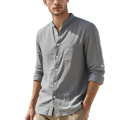 Herren Hemd Henley Stil Strukturiert Baumwolle Elegant
