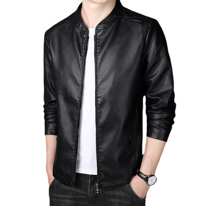 Herren Lederjacke Modern Geschnitten Schwarzes Kunstleder