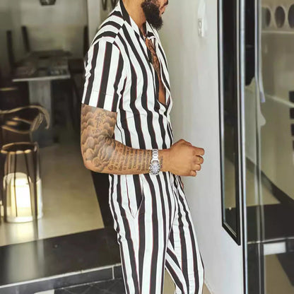 Herren Jumpsuit Streifenmuster Modern Reißverschluss