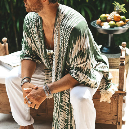 Herren Kaftan Modern mit Fransen und Muster
