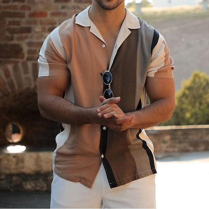 Herren Kurzarm Hemd Farbblock Modern mit Knöpfen - BerlinGlamour