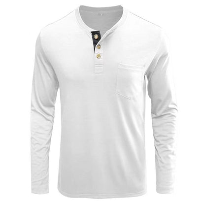 Der neue Titel wäre: Herren Langarmshirt mit modischem Stehkragen und eleganter Knopfleiste