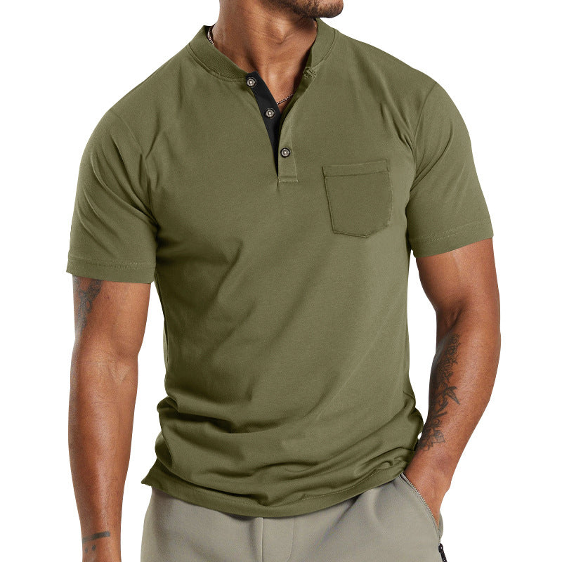 Herren T-Shirt Kurzarm mit Brusttasche Modern Kragen