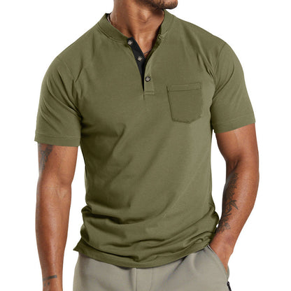 Herren T-Shirt Kurzarm mit Brusttasche Modern Kragen