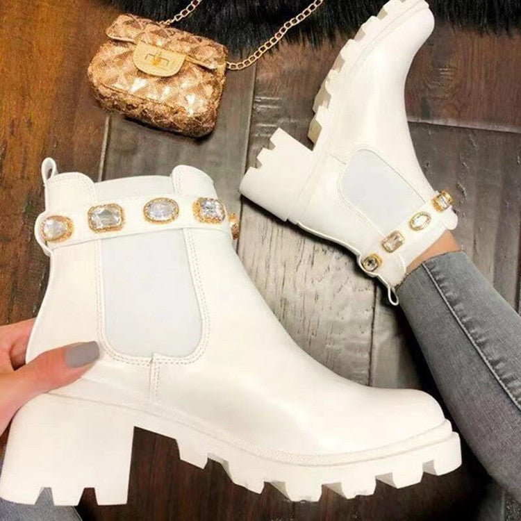 Damen Chelsea Boots mit Glitzer Schnallen Trendy