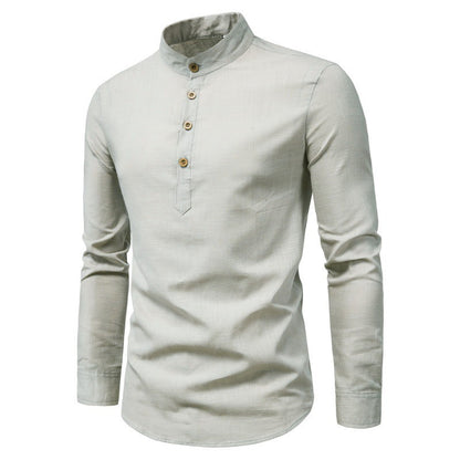 Herren Hemd Mandarin Kragen Holzknöpfe Elegantes Design