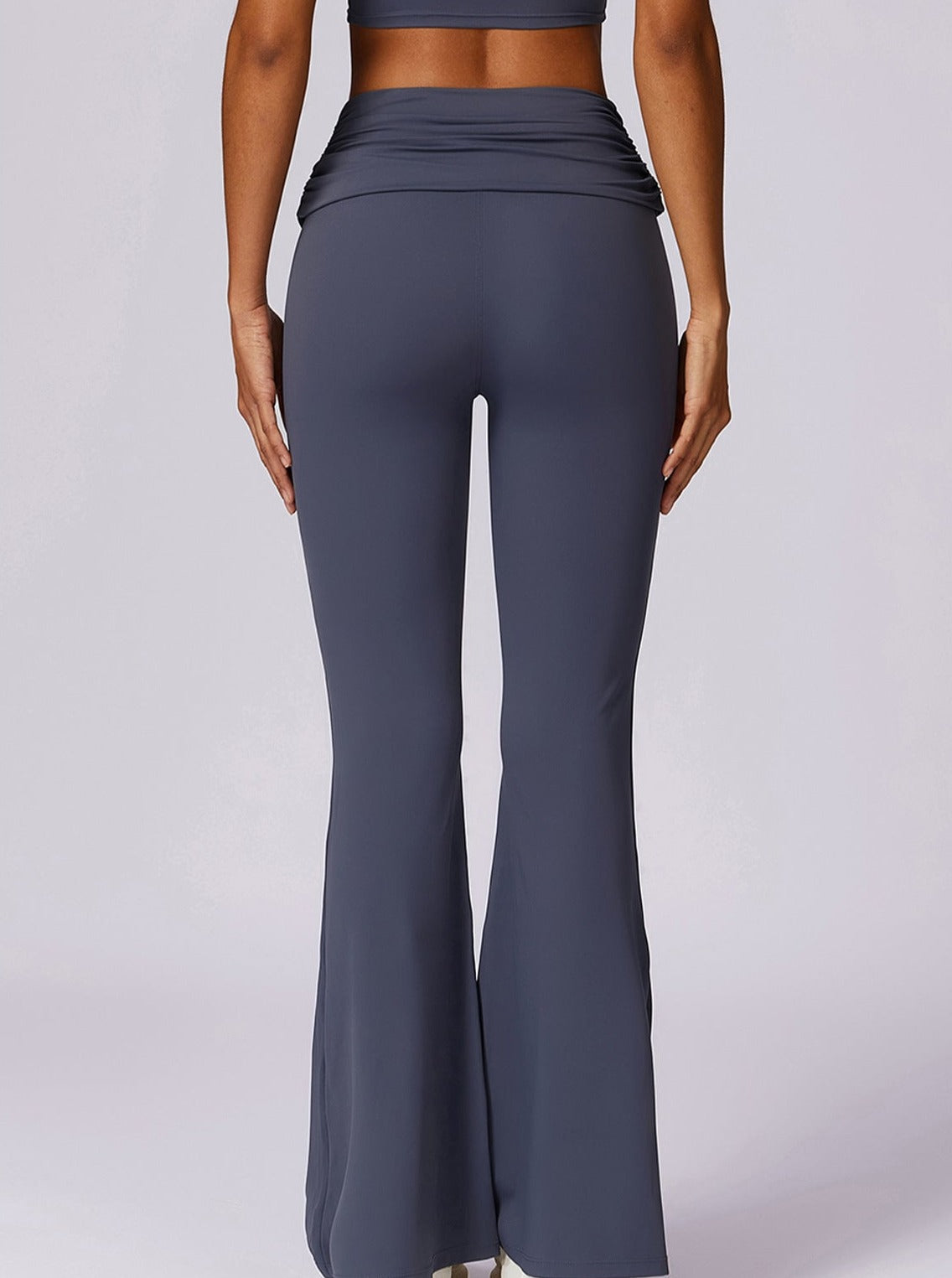 Dunkelblaue Hoch-Taillieng Leggings Mit Faltbund - BerlinGlamour