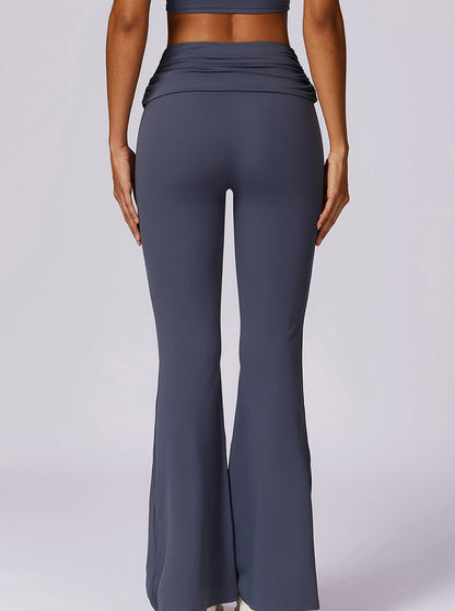 Dunkelblaue Hoch-Taillieng Leggings Mit Faltbund - BerlinGlamour