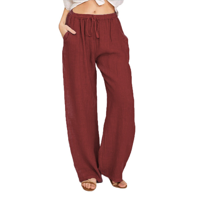 Weite Damenleinenhose Elastisch mit Taschen Sommer