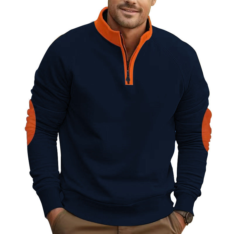 Herren Sweatshirt Sportlich Stehkragen Kontrastdetails Modern