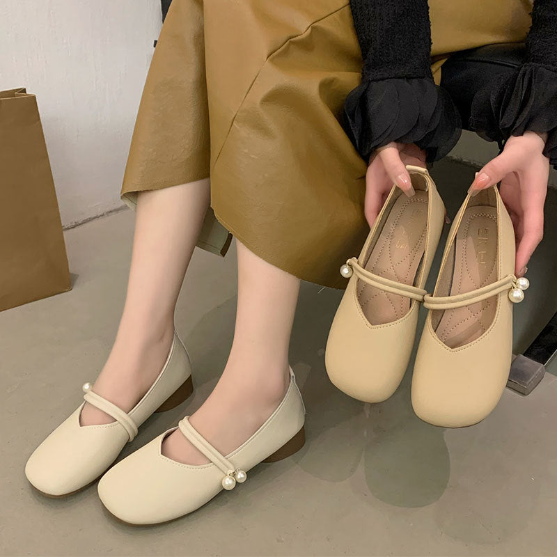 Damen Ballerinas Schuhe mit Riemchen und Perlen