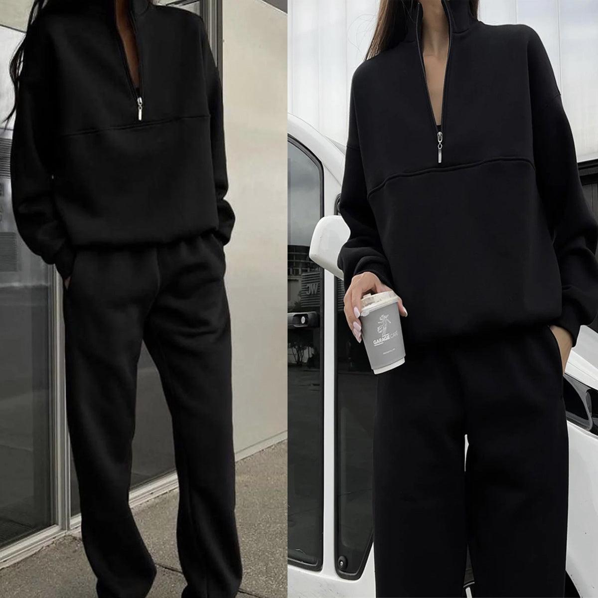 Damen Pullover Oversized Bequem Langarm Mit Halbem Reißverschluss