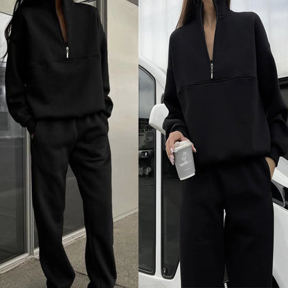 Damen Pullover Oversized Bequem Langarm Mit Halbem Reißverschluss