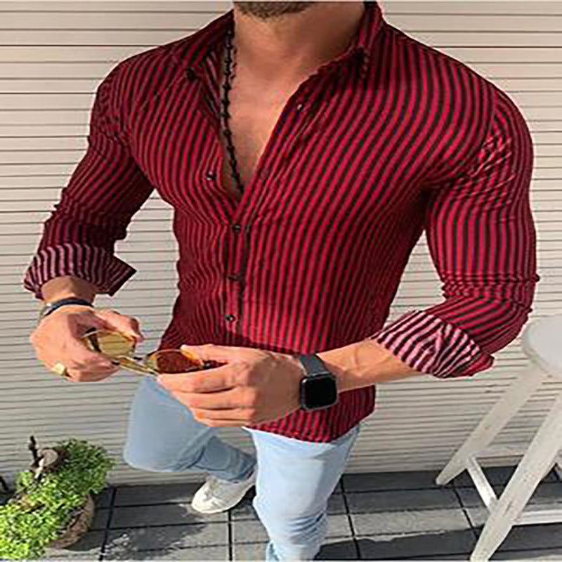 Herren Langarmhemd Gestreift Modern Trendy