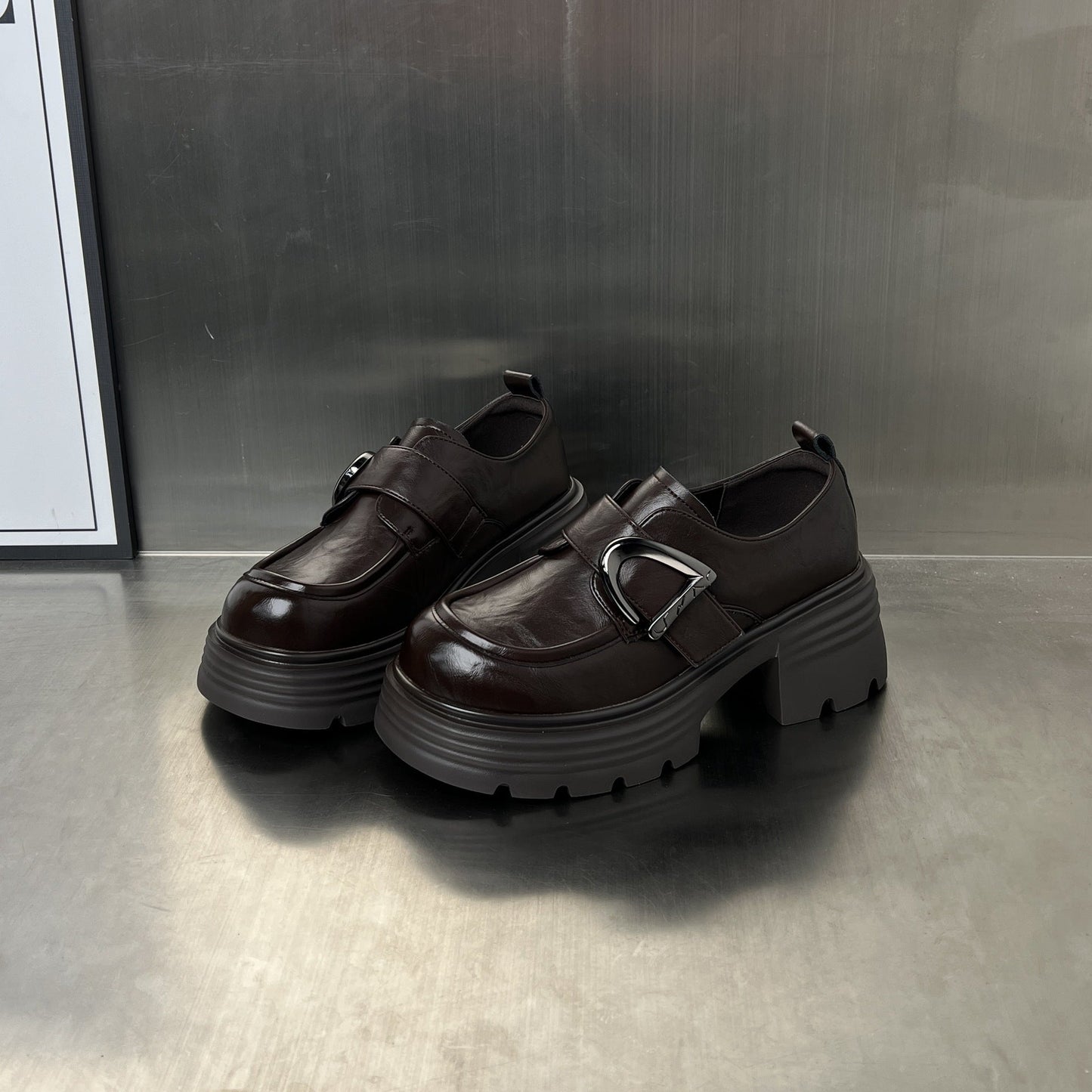 Damen Loafers Chunky Schnallenverschluss Größe 36-42
