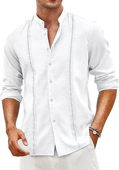 Herren Langarmhemd Elegant Stehkragen Feine Stickerei