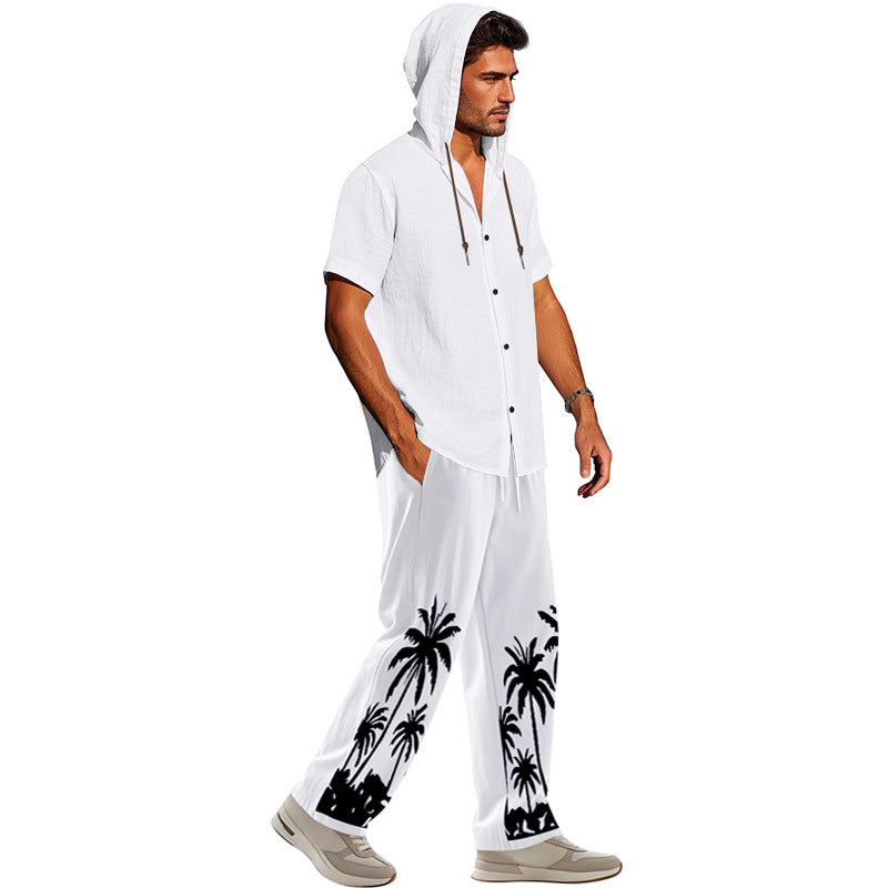 Herren Strandset Hoodie Shirt und Hose Casual Sommer
