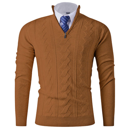 Herren Stehkragenpullover Eleganter Struktur-Zipper