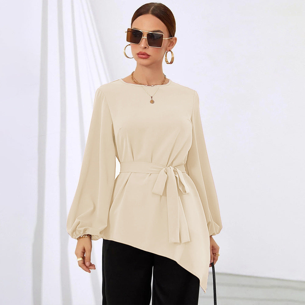 Damen Bluse Asymmetrisch Elegante Rüschen Oberteil