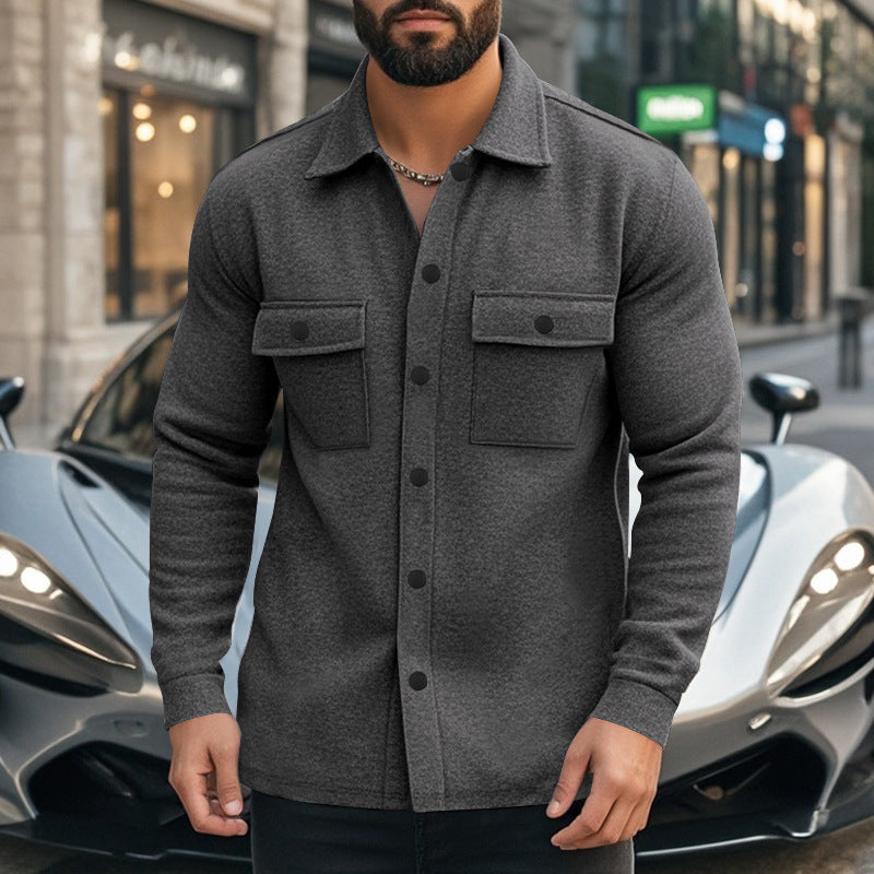 Herren Flanelljacke Modern mit Taschen Schwarz