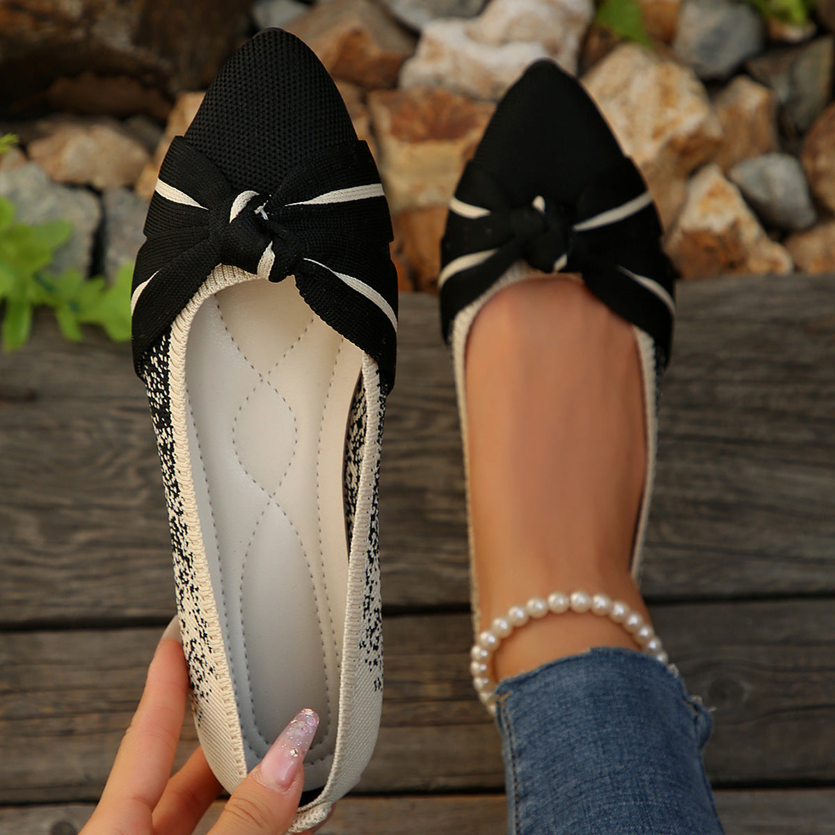Damen Ballerinas Schleifen-Design atmungsaktiv Elegant