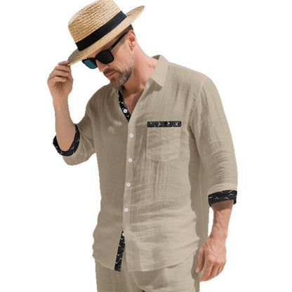 Herren Langarmhemd Modern mit Muster und Knöpfen