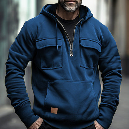 Herren Kapuzenpullover Modern mit Brusttasche Schwarz