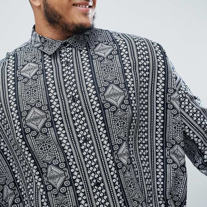Herren Hemd Langarm Ethno Muster Modern Berlin Style