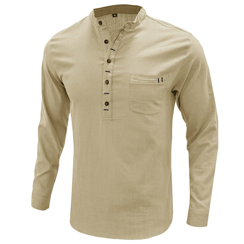Herren Langarmhemd Stehkragen Modern Slim Fit